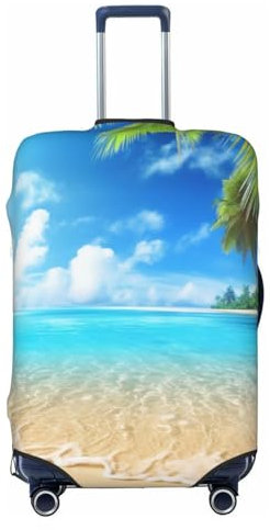 EVIUS Personalisierte Gepäckhüllen mit tropischem Strand-Pflanzen-Thema, trendiger Koffer-Schutz, Koffer-Abdeckung, S/M/L/XL, elastisch, waschbar, Trolley-Koffer, Gepäckabdeckung mit Reißverschluss.,