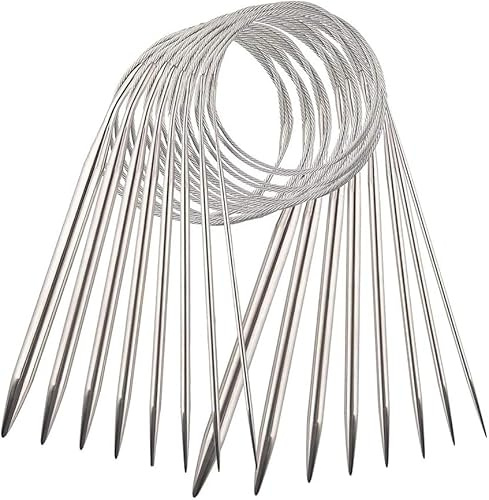 YXHZVON Circular Knitting Needles Set 40cm, 8 Pieces Stainless Steel Knitting Needles Circular Knitting Needles with Steel Rope, Scarves, Sweaters (2mm/2,5mm/3mm/4mm/5mm/6mm/7mm/8mm)