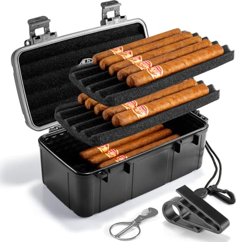 Marvero Portable Zigarren Humidor Case - Reise Zigarrenbox mit eingebauter Befeuchterscheibe, Aufkleber, Golfhalter & Zigarrenschneider