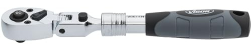 Vigor carraca telescópica articulada reversible V6614N, cuadradillo de 1/4 de pulgada, extensible de 175-225 mm, cabeza giratoria 180 grados, ángulo de operación de 4 grados