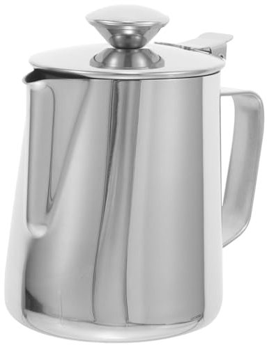 OSALADI Pichet à Lait Inoxydable Avec Couvercle Tasse à Mousser Métal Pour Espresso Et Latte Art Pot Mousseur Lait Résistant Et Pratique