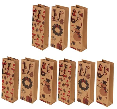 NUOBESTY 3sets Weihnachten Flasche Taschen Einzel Kraft Papier Wiederverwendbare Elegante 3 Stücke * 3