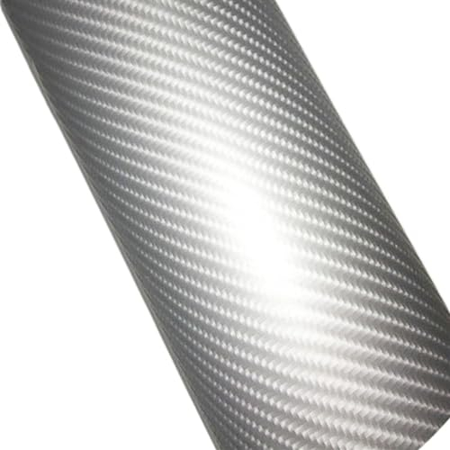 TAIGUHUI Carbon Folie Hell glänzende 4D-Carbonfaser-Vinylfolie, grün, farbig, glänzende Carbonfaser-Vinylfolie, Auto-Wrapping-Vinylfolie Folie Auto(Silver,10cm x 152cm)