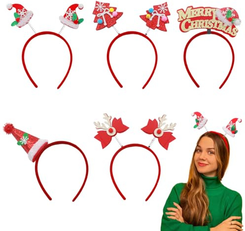 CATTLEYAHQ Weihnachtliche Haarreifen,5 Stück süße Weihnachts dekorative Kopfbedeckungen mit verschiedenen Designs für Festliche Partybedarf, toll für alle Altersgruppen