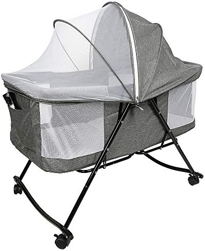 OHMG Beistellbett Baby,3 in 1 Babybett und Babywiege,Kinderbett mit Rollen,Moskitonetz,Lagerungstasche und Matratze,Höhenverstellbar Struktur aus Aluminiumlegierung,Kleinkind Neugeborenen