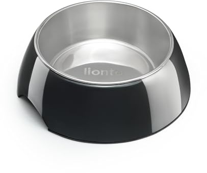 lionto Futternapf aus Melamin mit Anti-Rutsch Boden, herausnehmbarer 420 ml Napf aus robustem & geruchsneutralem Edelstahl, leicht zu reinigen, ergonomisches Design, für Hunde & Katzen, schwarz