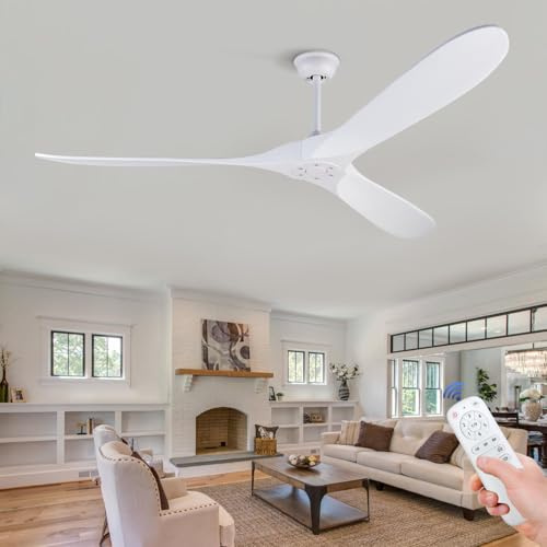 BOJUE Ventiladores de Techo Grandes sin Luces, Ventilador de Techo de 72 Pulgadas sin Luces con Control Remoto, 3 Aspas de Madera Sólida para Interiores y Exteriores, para Patios, Terraza
