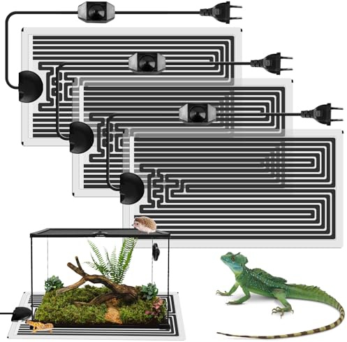 BORDEAG Tapis Chauffant Reptile, 3 Pièces Reptile Tapis Chauffant, 7 W Tapis Chauffant Terrarium, Tapis Chauffant Contrôle de la Température, Tapis Chauffant Terrarium pour Reptiles, Lézard, Serpents