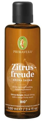 PRIMAVERA Zitrusfreude Aroma Sauna bio* 100 ml – Saunaöl, Aromatherapie - spritzig-fruchtiger Duft – stimmungshebend - vegan