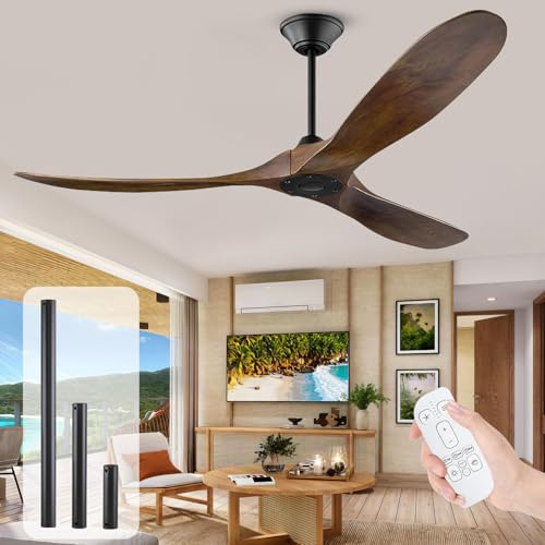 OUENGK 178cm Großer Deckenventilator ohne Beleuchtung mit Fernbedienung, Deckenventilator aus Holz für den Außenbereich, leise, umschaltbarer Motor, 8H Zeiteinstellung, für Terrasse und Veranda