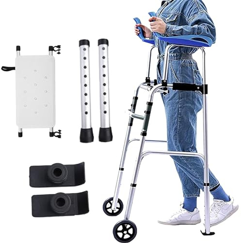 vanenferse Andador Plegable con Reposabrazos Extraíbles, Andador Vertical para Ancianos De Aluminio Plegable, Soporte para Antebrazo/Adultos, Altura Ajustable Regulable En Altura, Ruedas Sólidas