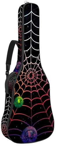Gitarrentasche für Akustikgitarre mit zwei Taschen, Halloween, buntes Spinnen-Dekor, 3 wasserabweisend, doppelt verstellbarer Schultergurt, Gitarrentasche, Bunte Halloween-Spinnen-Dekoration,