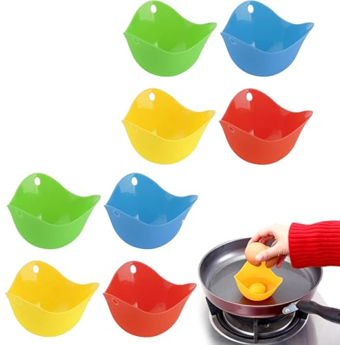 8 PCS Poached Egg Maker - 4 Color Moulds for Microwave and Air Fryer - Perfect Eggs in Yellow, Blue, Green, Red