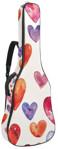 KengjuTesu Custodia morbida per chitarra acustica da 109 cm, con tracolla e 2 tasche, motivo a cuore, senza imbottitura, impermeabile, in tessuto Oxford, per chitarra classica, Multicolore, Taglia