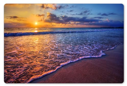 KitchenYeah© Set de 6 Manteles Individuales Plástico 45x30 cm Antimanchas y Antideslizantes Tapete Mesa Comedor Salvamantel Individual PVC Mar - Playa - Atardecer - Nubes - Horizonte