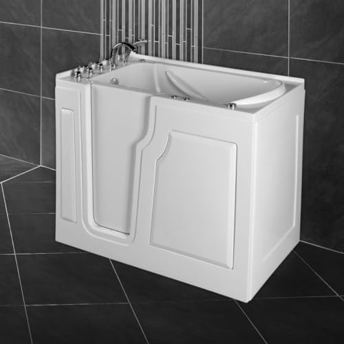 Siena - Baignoire pour personnes âgées - 122 x 71 cm - Baignoire d'assise avec porte et fonction jacuzzi, buses de massage, siège antidérapant, robinetterie facile d'accès, facile d'entretien