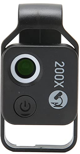 Tragbare Telefontasche Microskop Größe 200x Vergrößerung für und Erwachsene, USB -wiederaufladbare Mikroskop -Clamp/Holder für, Großartige Geschenkidee (Black)