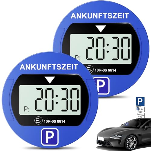Warmfay® Disque de stationnement électronique, avec homologation du KBA, disque de stationnement numérique automatique, avec batterie, 2 écrans, mode parking de nuit et polyvalent, bleu