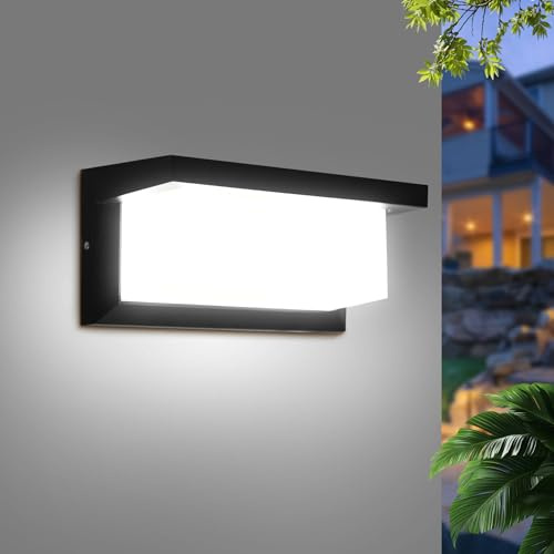 CANMEIJIA Aplique Pared Exterior 18W Foco Negro 6500K | Luz blanca brillante de 6500K para iluminar entradas oscuras al instante