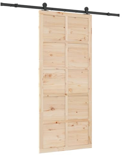 vidaXL Set di porte scorrevoli in legno di pino rustico con finitura naturale. Hardware nero, design salvaspazio, meccanismo di scorrimento regolabile. Include un binario di 200 cm e un kit completo