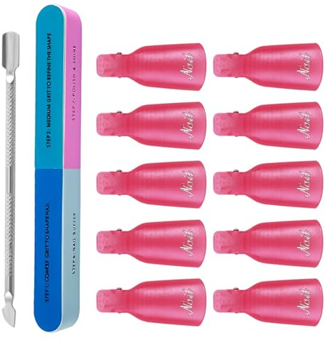 WeddHuis Set de 12 Pinzas Quitaesmalte Semipermanente para Uñas con Lima de Uñas y Empujador de Cutículas