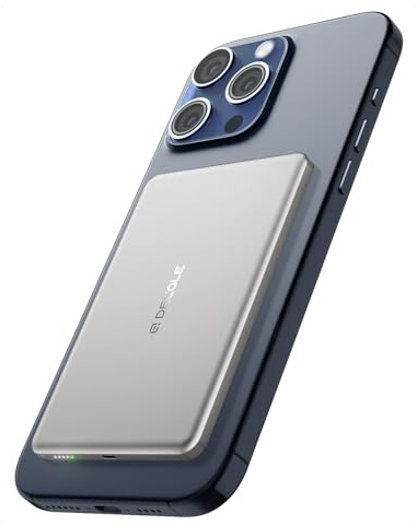 decqle “Air” Power Bank for MagSafe 5000mAh Ultra Slim Battery Charger Case | Magnetic Wireless Portable Charger with USB-C Cable, Compatible with iPhone 17/16/15/14/13/12 Series Only (Sliver) UK