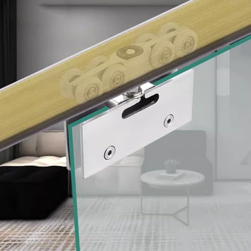 Glas Schiebetür Komplettset Schiene aus Aluminium, Schiebetürbeschlag mit Laufrollen Laufschienen für Glasschiebetüren Schiebetürsystem Schienensatz für Scheunentore Schrank(3.0m(9.8ft))