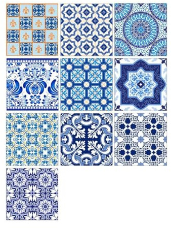 LIFKOME 10 Piezas Pegatinas Autoadhesivas para Azulejos Impermeables y Antideslizantes Estilo Porcelana Azul y para Cocina y Baño Decorativas y Resistentes