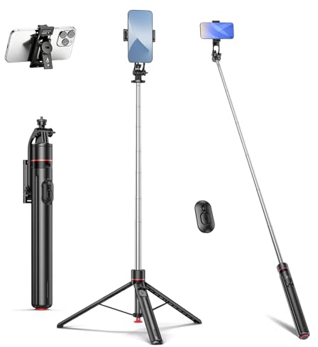 KINGJOY 67 Camera Tripod & Phone Selfie Stick, Lightweight Portable Travel Tripod Stand with Wireless Remote, Auto Pop Open Tripod,Compatible with Phone/iPhone/Camera for Photography & Vlogging