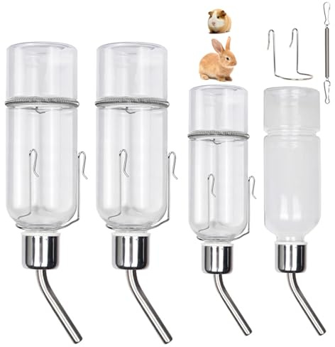 4 Pcs Rabbit Water Bottle, Guinea Pig Water Bottle No Drips Rabbit Water Dispenser with Holder for Chinchillas Guinea Pigs Small Puppy Kitten Ferrets (350ml, 180ml)