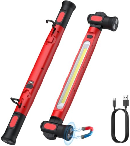 JUSTOOL Linterna Taller Recargable 6000 mAh 3000 lm,Linterna LED con 3 Niveles de Brillo,Base Magnética y Ganchos Giratorio para Tareas de Taller y Mantenimiento de Vehículos