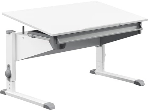 Moll Sprinter Kinderschreibtisch höhenverstellbar | mitwachsend, ergonomisch & neigbar für aufrechtes Sitzen | ideal für Schulkinder | Schreibtisch weiß optional mit Schublade | Made in Germany