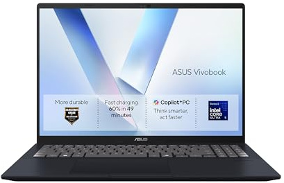 ASUS Vivobook X1607 Copilot+ PC Laptop | Intel Core Ultra 5 325 | 512GB SSD | 16GB RAM | 16.0 Full HD+ Screen | UK Layout Backlit Keyboard | Windows 11 Home