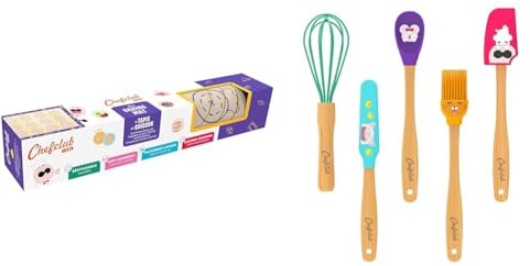 Chefclub Kids - Tapis de Cuisson Silicone Réutilisable + Kit Mini-Ustensiles de Cuisine pour Enfants - Cuisiner en Famille avec Sécurité et Amusement - Silicone Sans BPA - Idée Cadeau Ludique