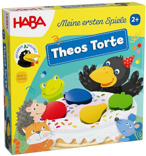 HABA Meine ersten Spiele: Theos Torte – Kooperatives Bewegungsspiel ab 2 Jahren. Erstes Lernspiel & Regelspiel mit großen Holzteilen, basierend auf Obstgarten – 2013166001