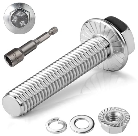 Home DIYer 10Pcs M8 x 30mm Flange Hex Head Bolts, 304 Stainless Steel Fully Threaded, Heavy Duty Rust Proof Metric Fasteners with Flat Lock Washers & Flange Hex Nuts for Industrial Furniture DIY