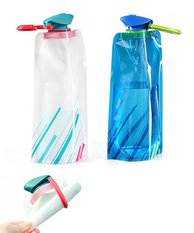 HAPZUR Borraccia Pieghevole Morbida 700ml Set 2 (Bianco+Blu), Riutilizzabile, Senza BPA. Bottiglia d'acqua portatile e leggera per outdoor, sport, escursionismo e viaggi.