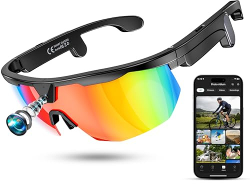 Mingtawn Occhiali Intelligenti con Fotocamera, Ciclismo Occhiali IA per Scattare Foto/Effettuare Chiamate Bluetooth/Riprodurre Musica/Tradurre/Registrare Audio, Occhiali da Sole UV400