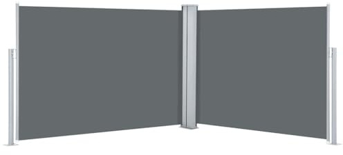 Fisinber Store latéral extensible - 100 x 1000 cm - Double store latéral - Anthracite - Brise-vue et protection contre le vent - Pour jardin, terrasse et balcon - Double store avec cadre en acier