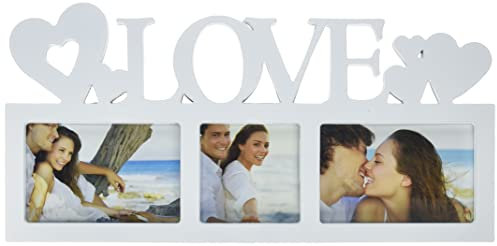 Hama Collage Bilderrahmen für Fotocollagen „Montreal - Love“ (Fotorahmen mit Love-Schriftzug und Herzen, für 3 Fotos, Kunststoff-Rahmen, Echtglas) Fotogalerie weiß