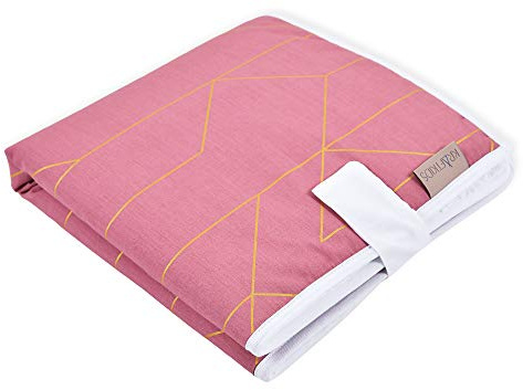 KraftKids Reseunderlägg i gyllene linjer på rosa, resekudde 60 cm x 60 cm, skötunderlag för resor med kärlek handgjord i EU