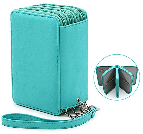 YFZYT 4 Schichten PU Leder Federmappe Super Große Kapazität Bleistift Beutel Studenten Stationäre Fall Farbige Bleistifte Halter Case Federtasche Federmäppchen mit Innentasche 72 Slots Grün#2