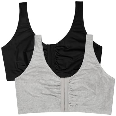 Fruit of the Loom Women's Front Closure Cotton Bra, Black Hue/Heather Grey 2-Pack, 36