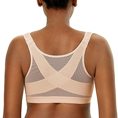 DELIMIRA Soutien Gorge Correcteur de Posture Fermeture Devant sans Armature Grande Taille Non Rembourré Avoine Bruyère 110D