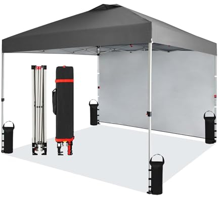 Wiltec Gazebo pieghevole pop-up grigio, 3 x 3 m con parete laterale e ruote