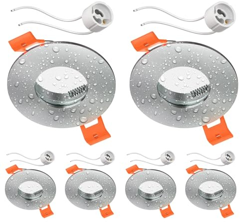 ledscom.de 6x Bad-Deckeneinbaurahmen ERID, Feuchtraum, Badezimmer, IP44, rund, aluminium matt (GU10/MR16/GU5,3/50mm) inkl. GU10 Fassung