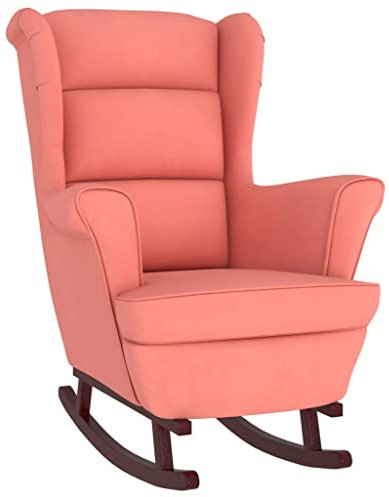 vidaXL Schaukelstuhl mit Massivholz-Gummibeinen Relaxstuhl Schaukelsessel Schwingsessel Relaxsessel Schwingstuhl Polstersessel Sessel Rosa Samt