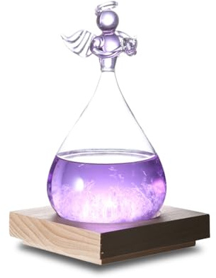 Joyzan Storm Glass Weather Predictor, Predicting Forecaster Glass Barometer Water Drop Cloud Station Office Home Decor Decorative Bottle Tabletop Crystal Desktop Decoration Wood Base Christmas Gift