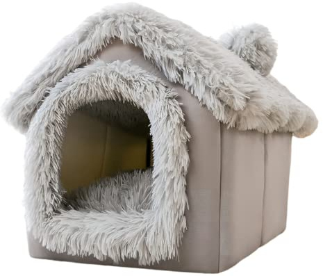 SEOUGEE Casa para Perros, Cama Cueva para Gatos Cálida y Acogedora Interior con Cojín Extraíble, Iglú de Felpa Lavable 3 en 1 para Perros, Caseta Plegable Antideslizante para Mascotas Cachorros