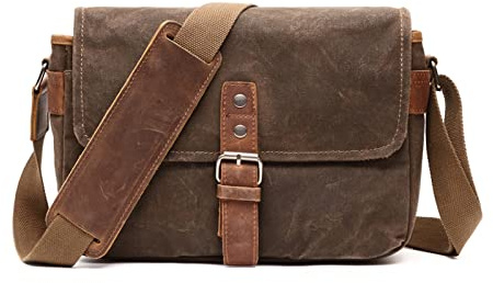 FANDARE Retrò Borsa Fotografica SLR Borse Tracolla Tela Custodia per Fotocamera Messaggero Borse a spalla Uomo Donna Borsa a Tracolla per scuola Università Viaggio Lavoro Borsa a Spalla Cachi